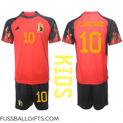 Belgien Eden Hazard #10 Fußballbekleidung Heimtrikot Kinder WM 2022 Kurzarm (+ kurze hosen)